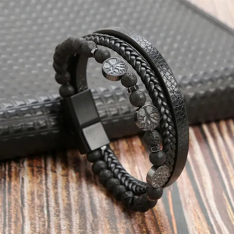GR | Antique-style leather bracelet with metal clasp
