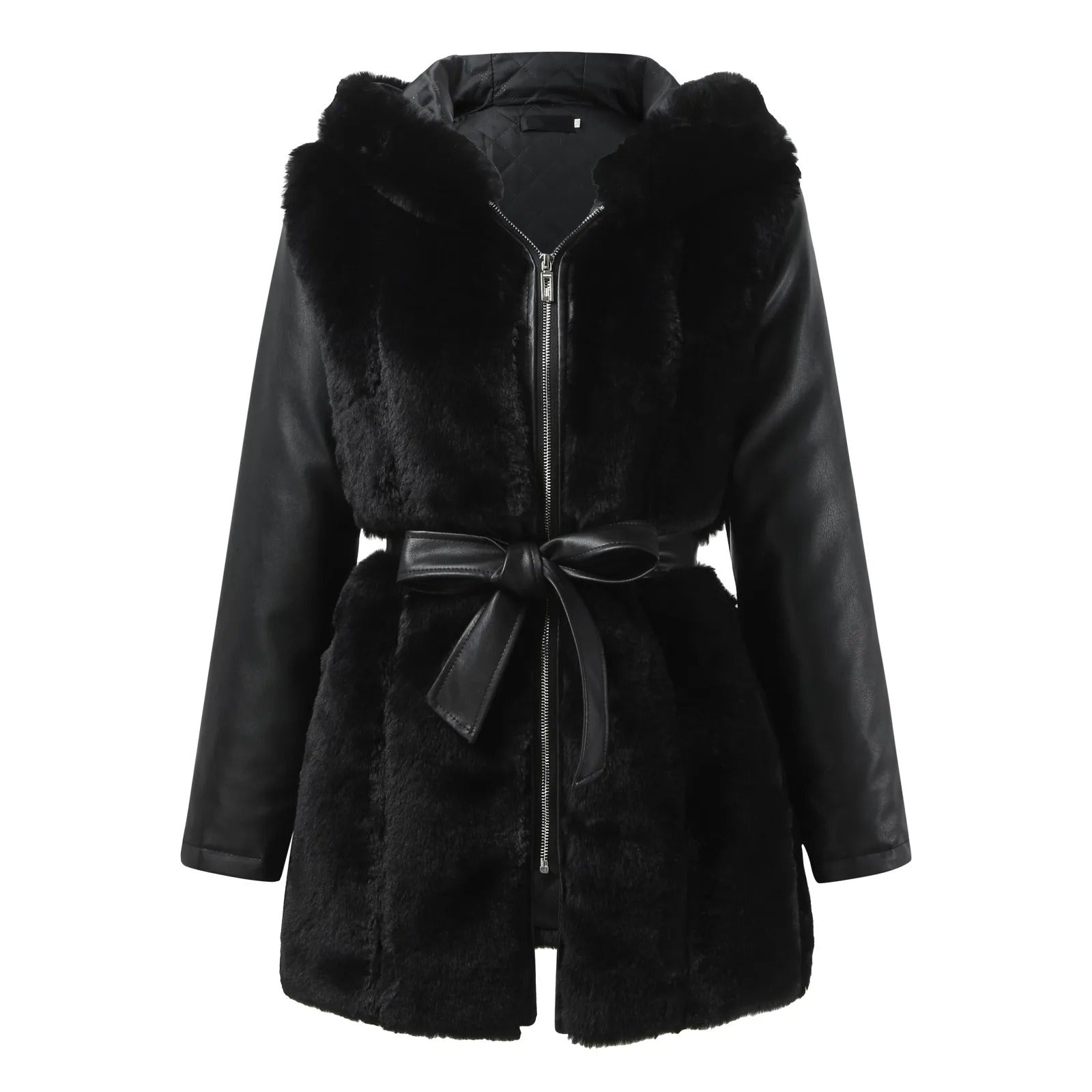 GR | Stylish vegan leather jacket with faux fur collar for women