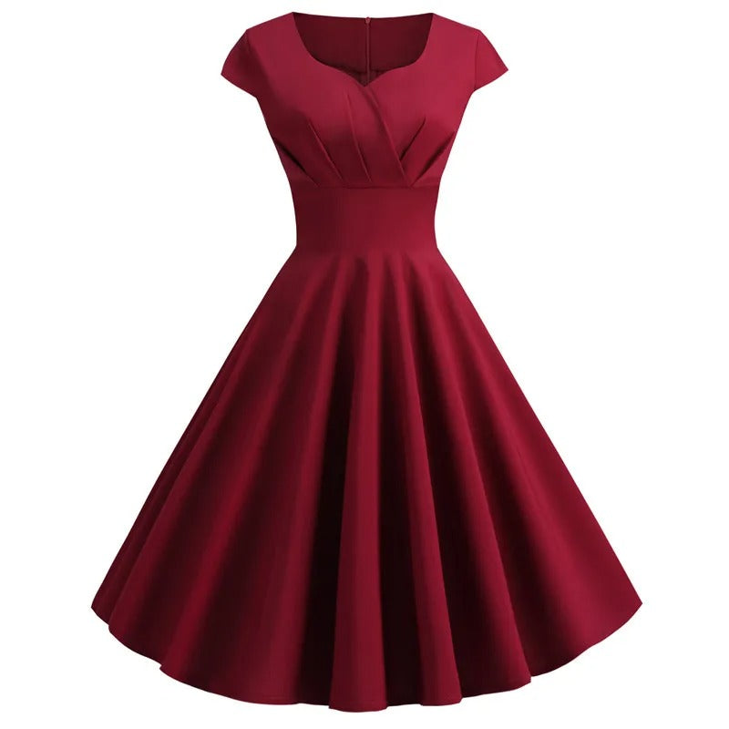 GR | Vintage Sommerkleid mit großem V-Ausschnitt, lockerer Passform und Rüschen