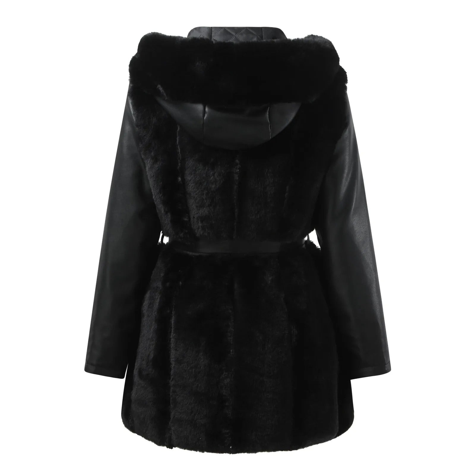 GR | Stylish vegan leather jacket with faux fur collar for women