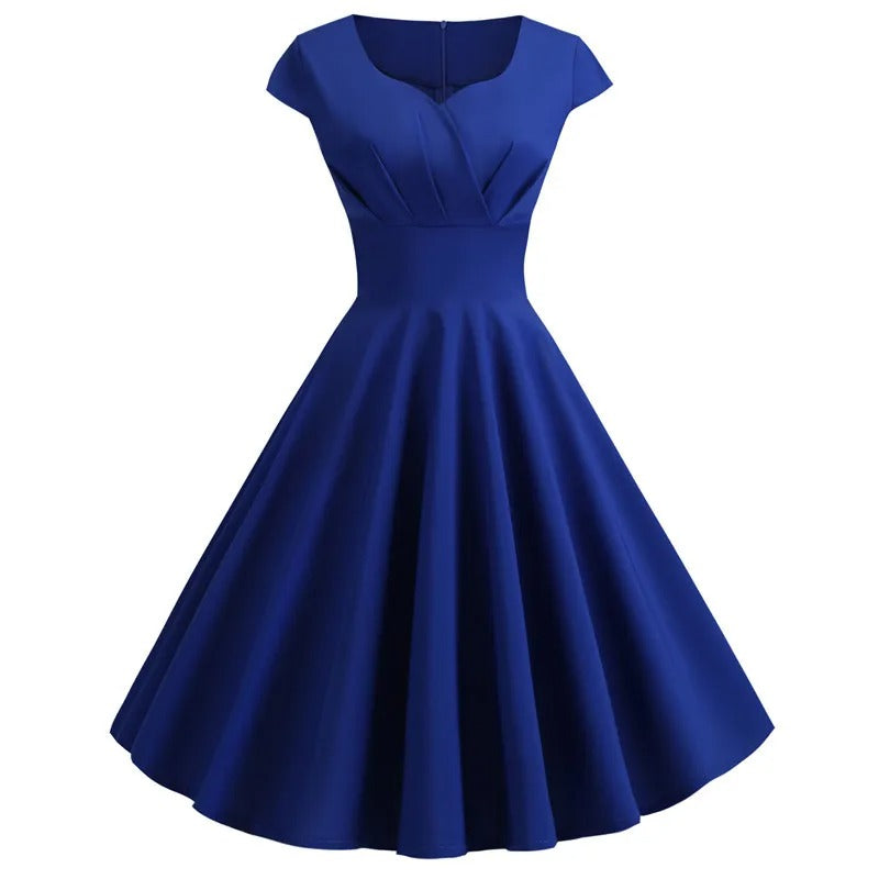 GR | Vintage Sommerkleid mit großem V-Ausschnitt, lockerer Passform und Rüschen