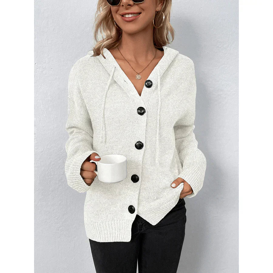 Down sweater with long sleeves and hood