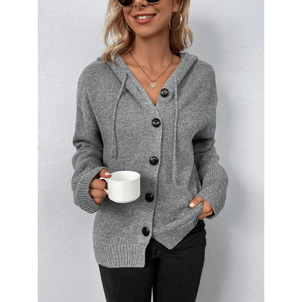 Down sweater with long sleeves and hood