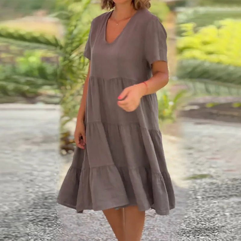 GR | V-ausschnitt Leinenkleid Für Damen