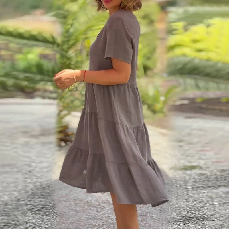 GR | V-ausschnitt Leinenkleid Für Damen