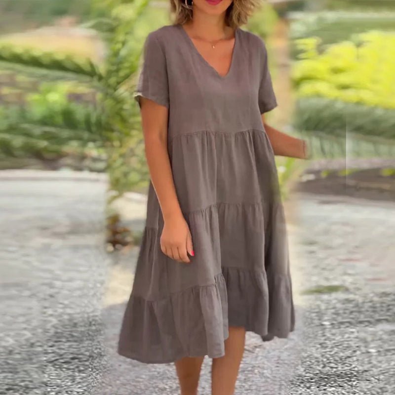 GR | V-ausschnitt Leinenkleid Für Damen