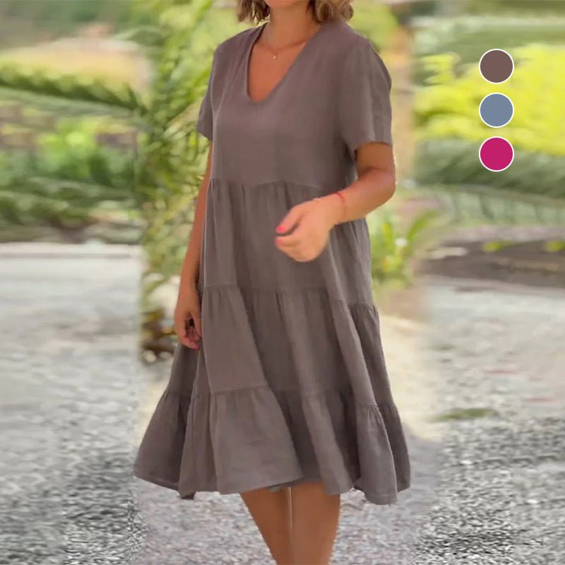GR | V-ausschnitt Leinenkleid Für Damen