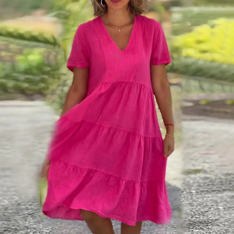 GR | V-ausschnitt Leinenkleid Für Damen