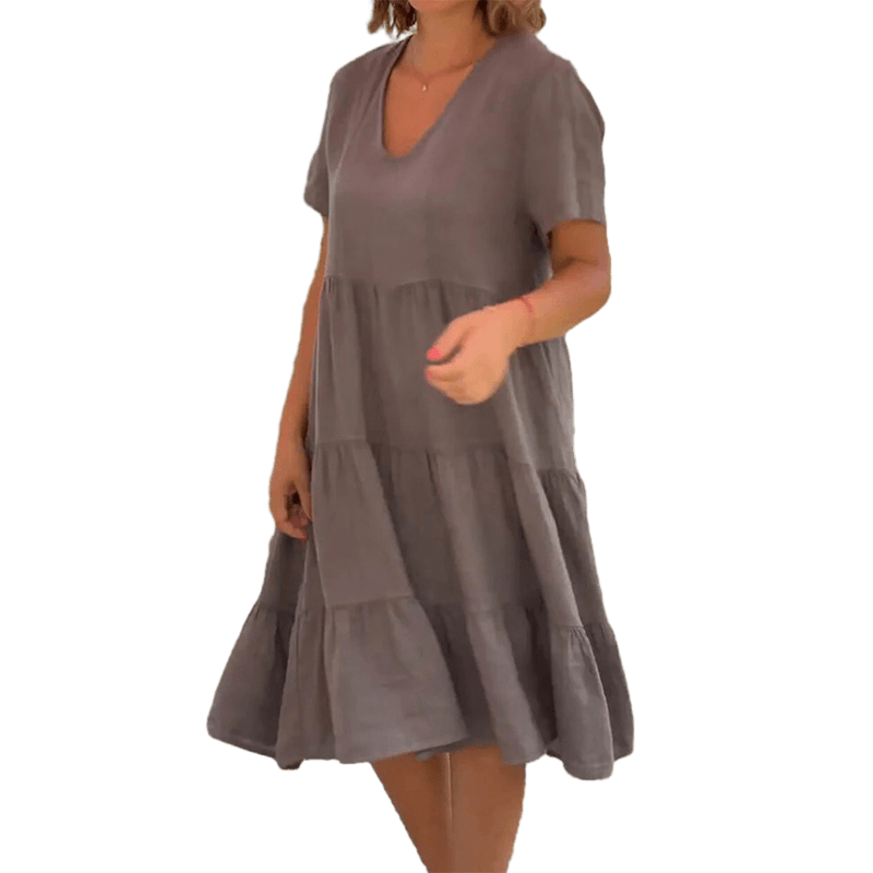GR | V-ausschnitt Leinenkleid Für Damen
