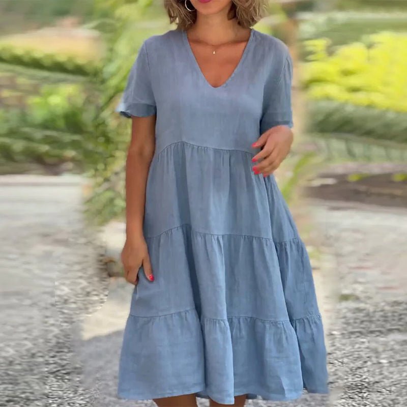 GR | V-ausschnitt Leinenkleid Für Damen