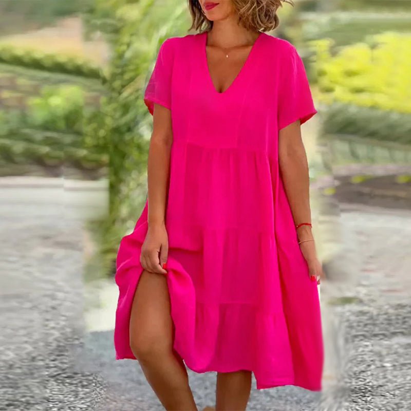 GR | V-ausschnitt Leinenkleid Für Damen