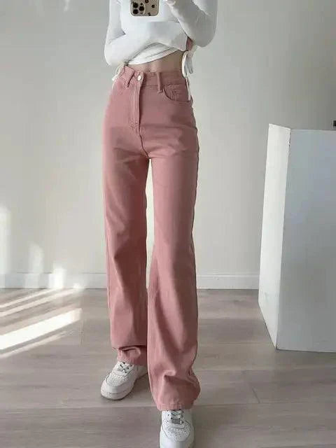 GR | Waist-Pink Straight Jeans for Women