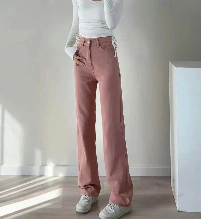 GR | Waist-Pink Straight Jeans for Women