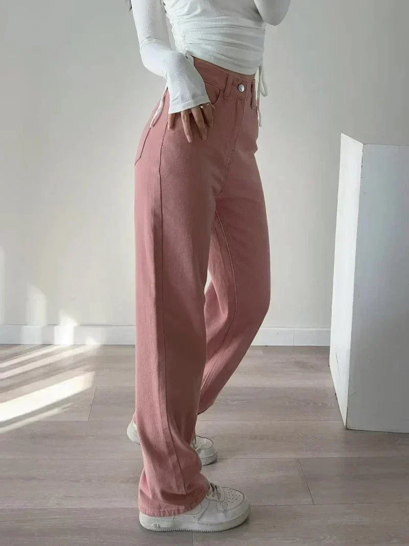 GR | Waist-Pink Straight Jeans for Women