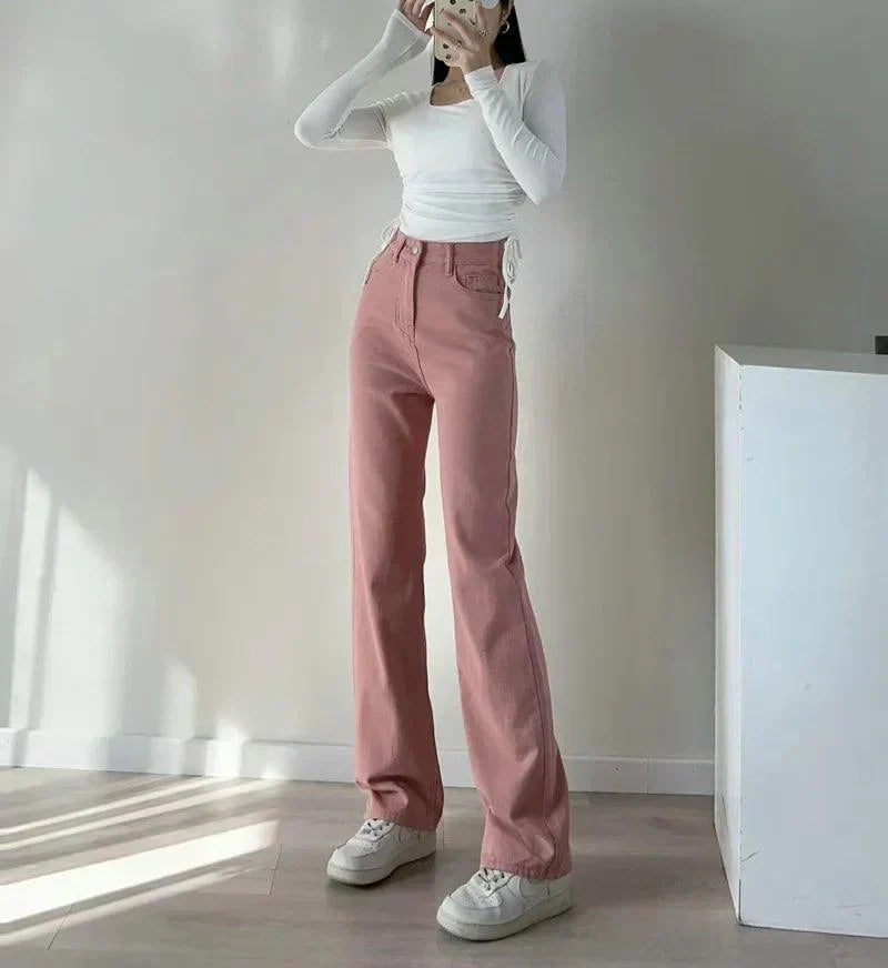 GR | Waist-Pink Straight Jeans for Women