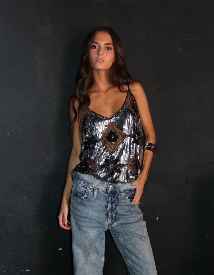 GR | Embellished Transparent Sequin Top for Women