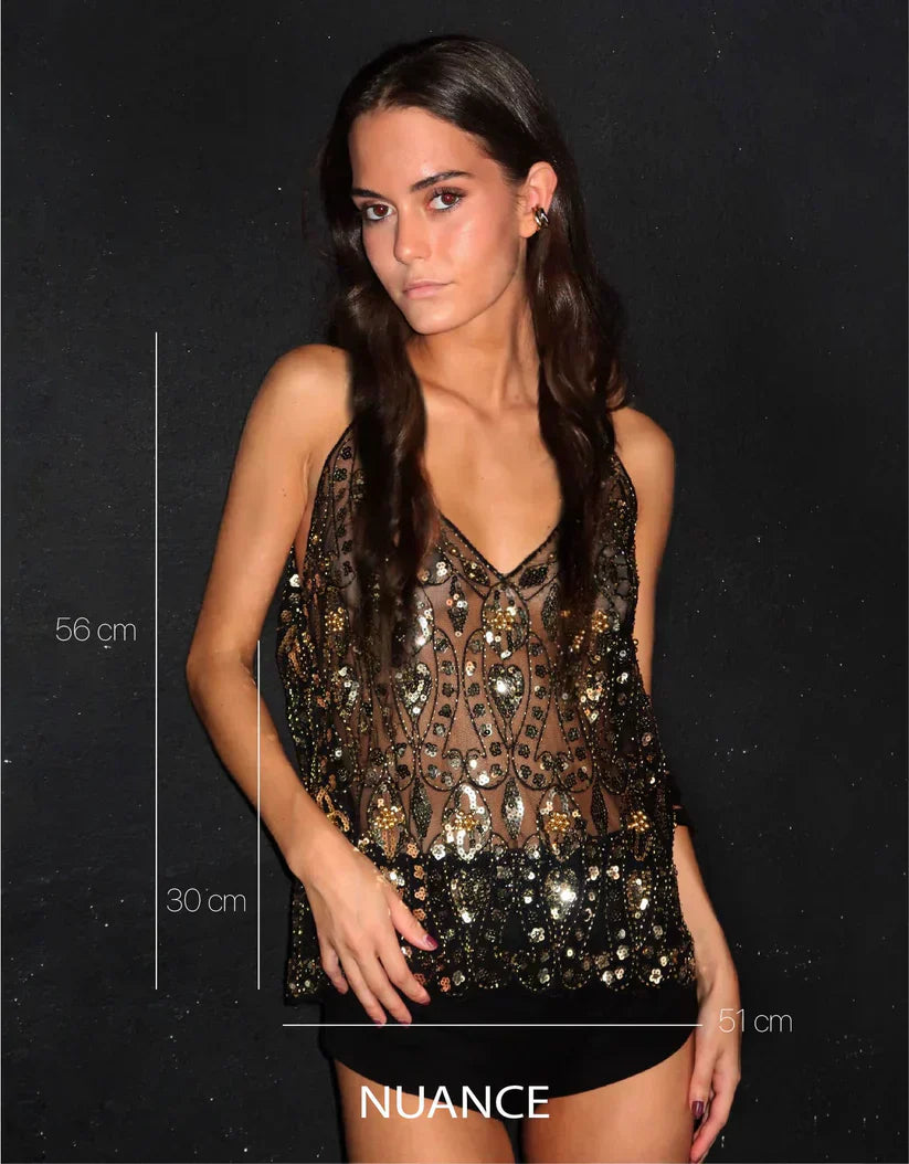 GR | Embellished Transparent Sequin Top for Women