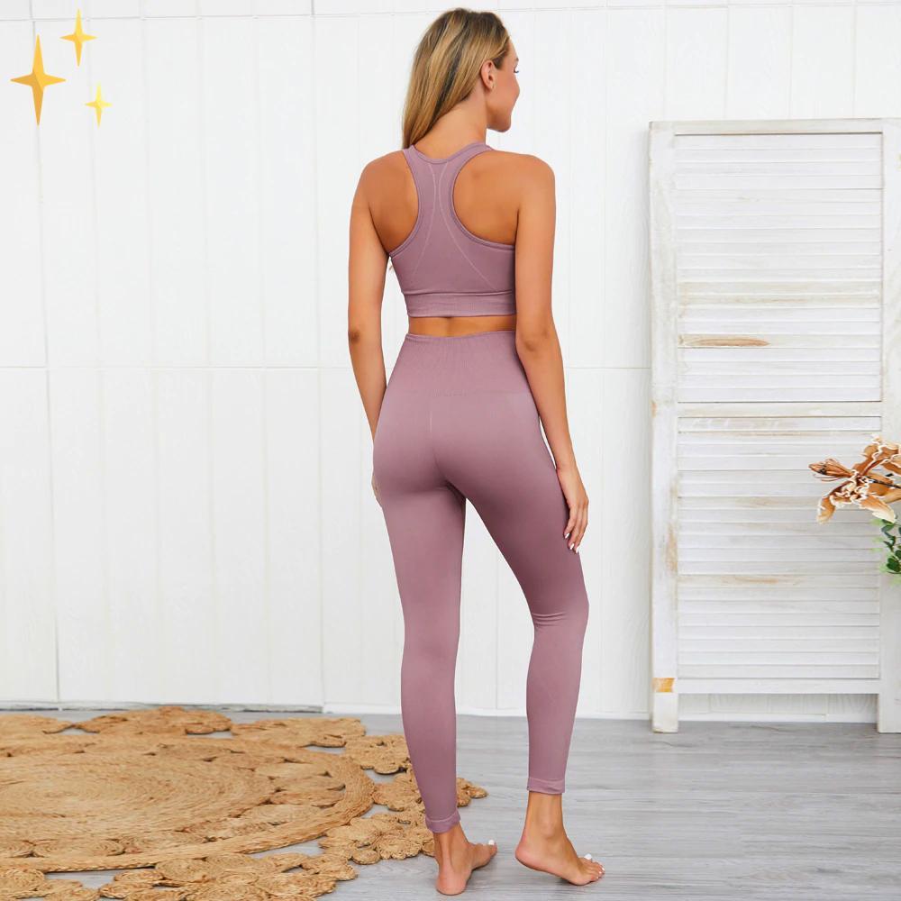 GR | Bunter Stylischer zwei-teiliges Sport-Set Nahtlose Leggings und Sport-BH-Set