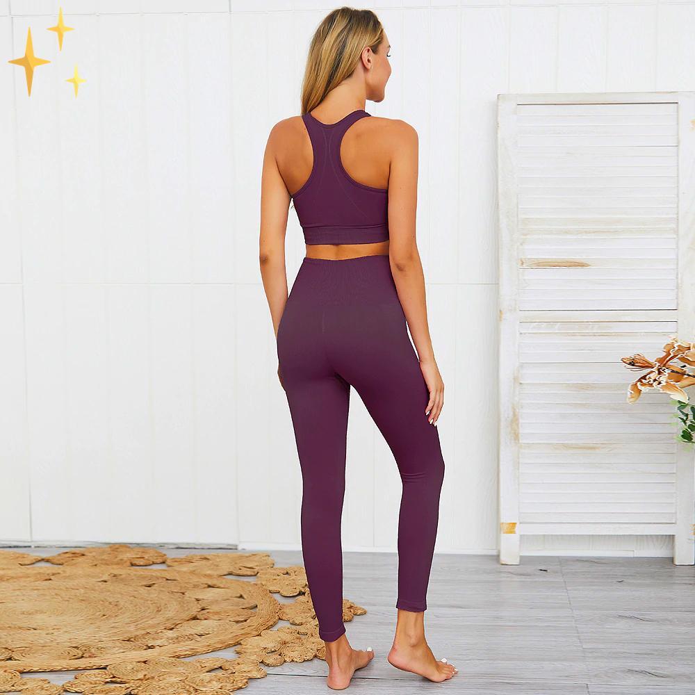 GR | Bunter Stylischer zwei-teiliges Sport-Set Nahtlose Leggings und Sport-BH-Set