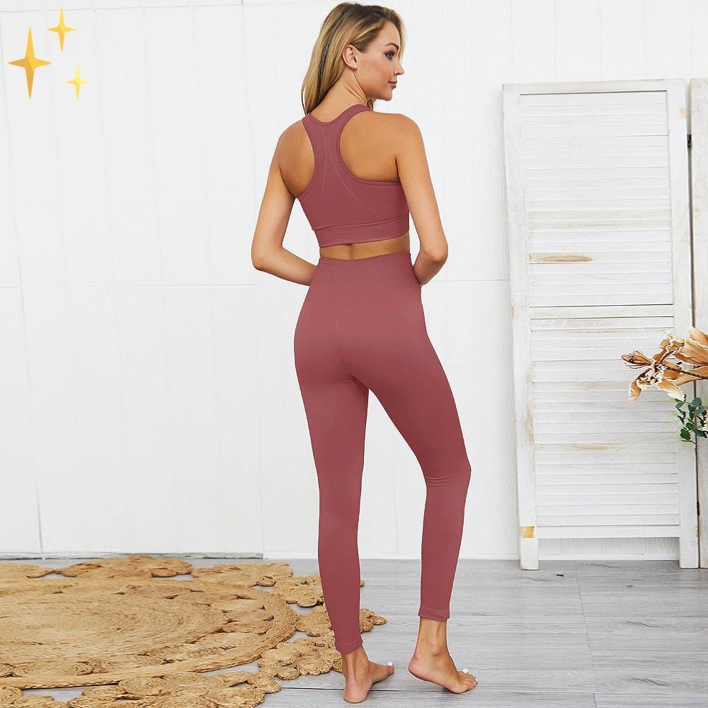 GR | Bunter Stylischer zwei-teiliges Sport-Set Nahtlose Leggings und Sport-BH-Set
