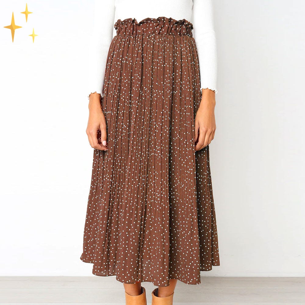 GR | Wide polka dot midi skirt with elasticated waistband, slanted pockets and pleats