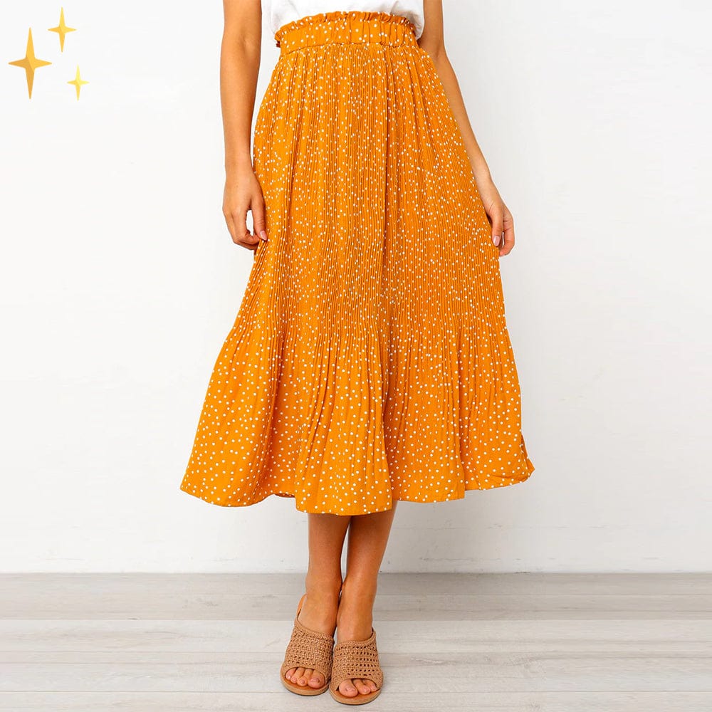 GR | Wide polka dot midi skirt with elasticated waistband, slanted pockets and pleats