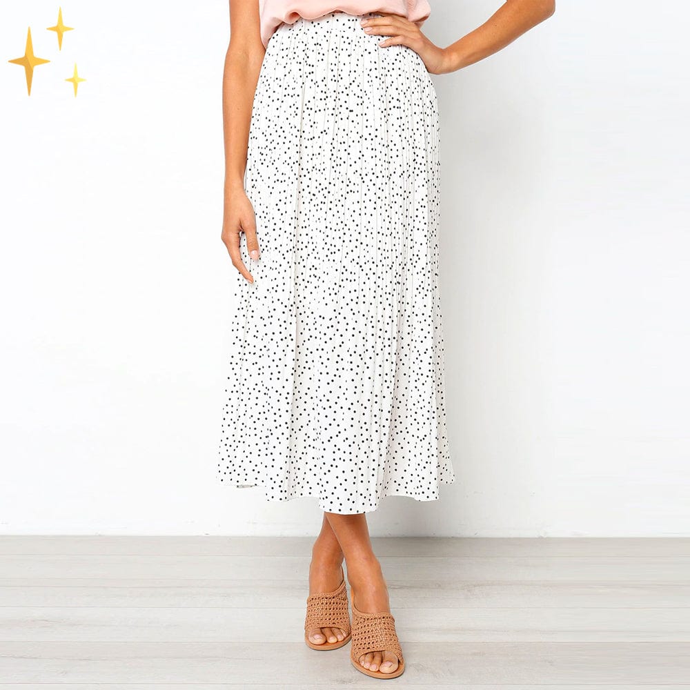 GR | Wide polka dot midi skirt with elasticated waistband, slanted pockets and pleats