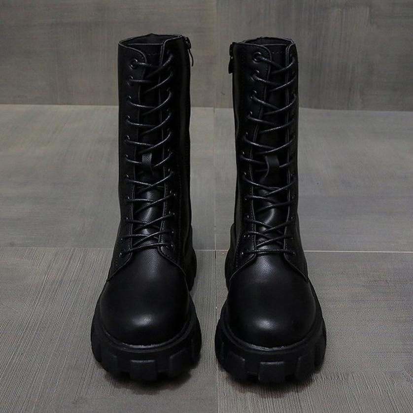 GR | Modern lace-up, zip-up, side-mounted, profiled sole, chunky heel, calf-high boots