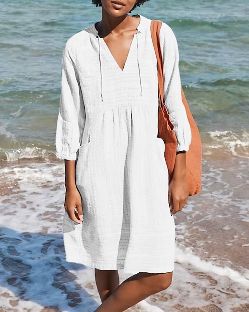GR | Relaxed boho shirt dress with V-neck for women
