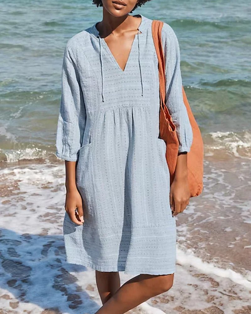 GR | Relaxed boho shirt dress with V-neck for women