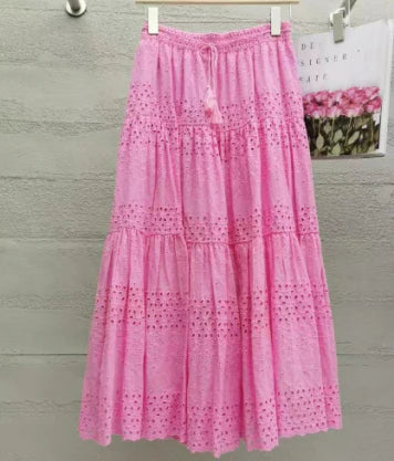 GR | Long cotton tiered skirt