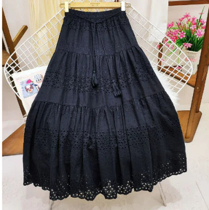 GR | Long cotton tiered skirt