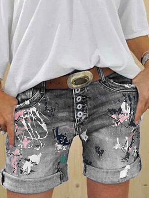 GR | Multi Knopf-Druck Denimshorts