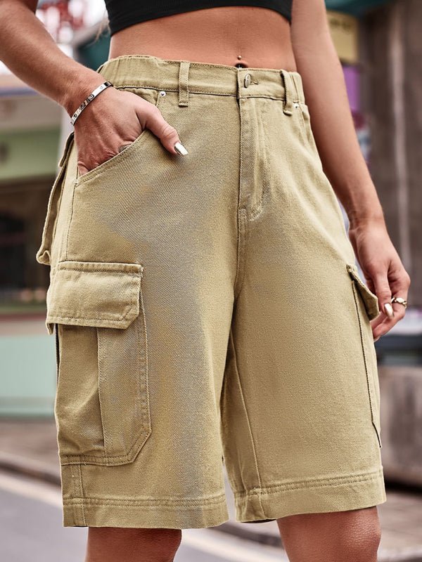 GR | Neue elastische Taillenschnitt-Denim-Cargo-gehäkelte Shorts