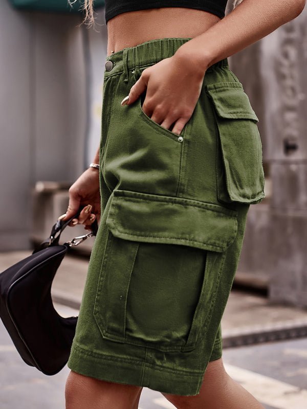 GR | Neue elastische Taillenschnitt-Denim-Cargo-gehäkelte Shorts