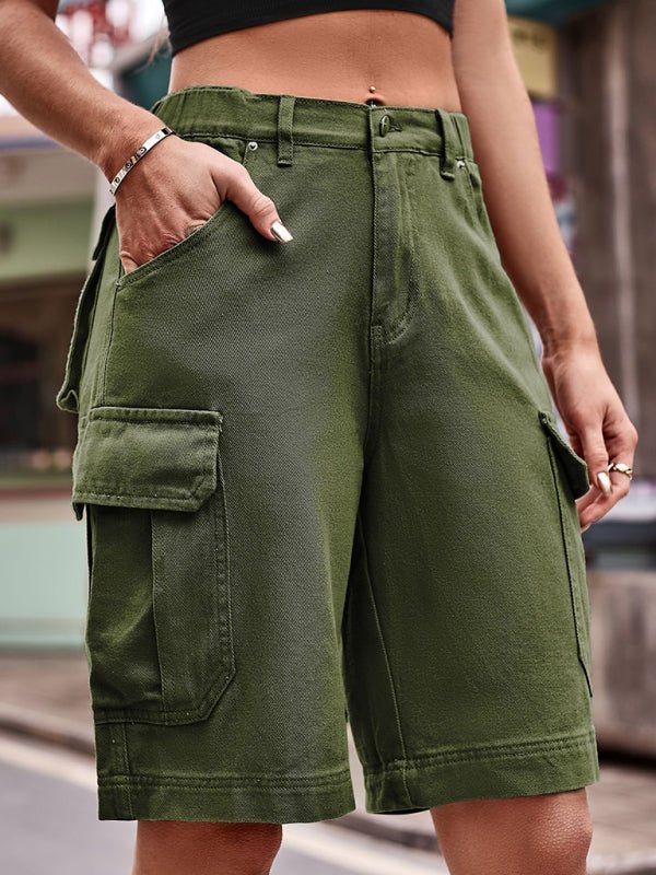 GR | Neue elastische Taillenschnitt-Denim-Cargo-gehäkelte Shorts