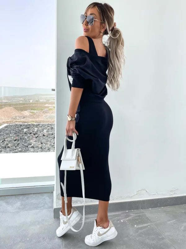 GR | Stylish off-shoulder crop top and midi skirt set