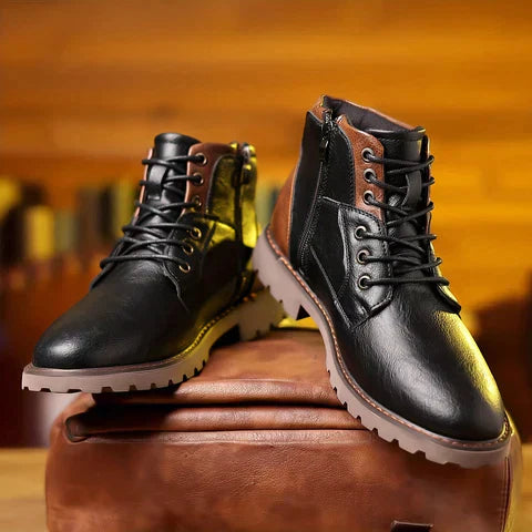 Leather boots with a zipper