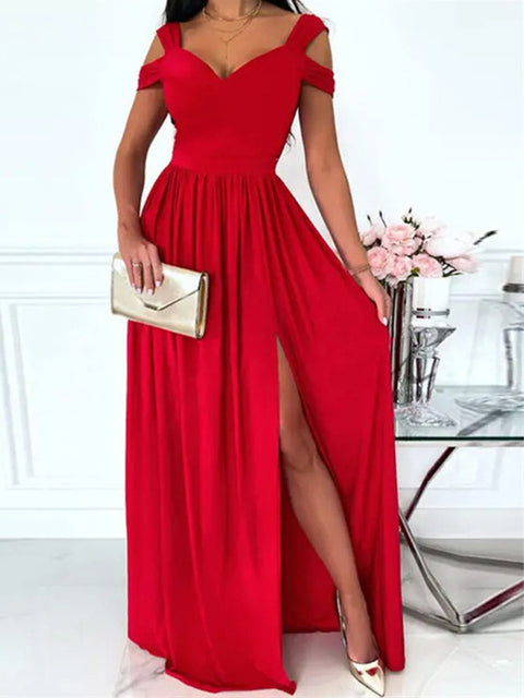 GR | Elegantes Off-Shoulder Büro Damen Langes Kleid