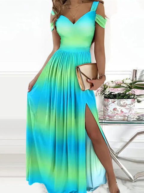 GR | Elegantes Off-Shoulder Büro Damen Langes Kleid