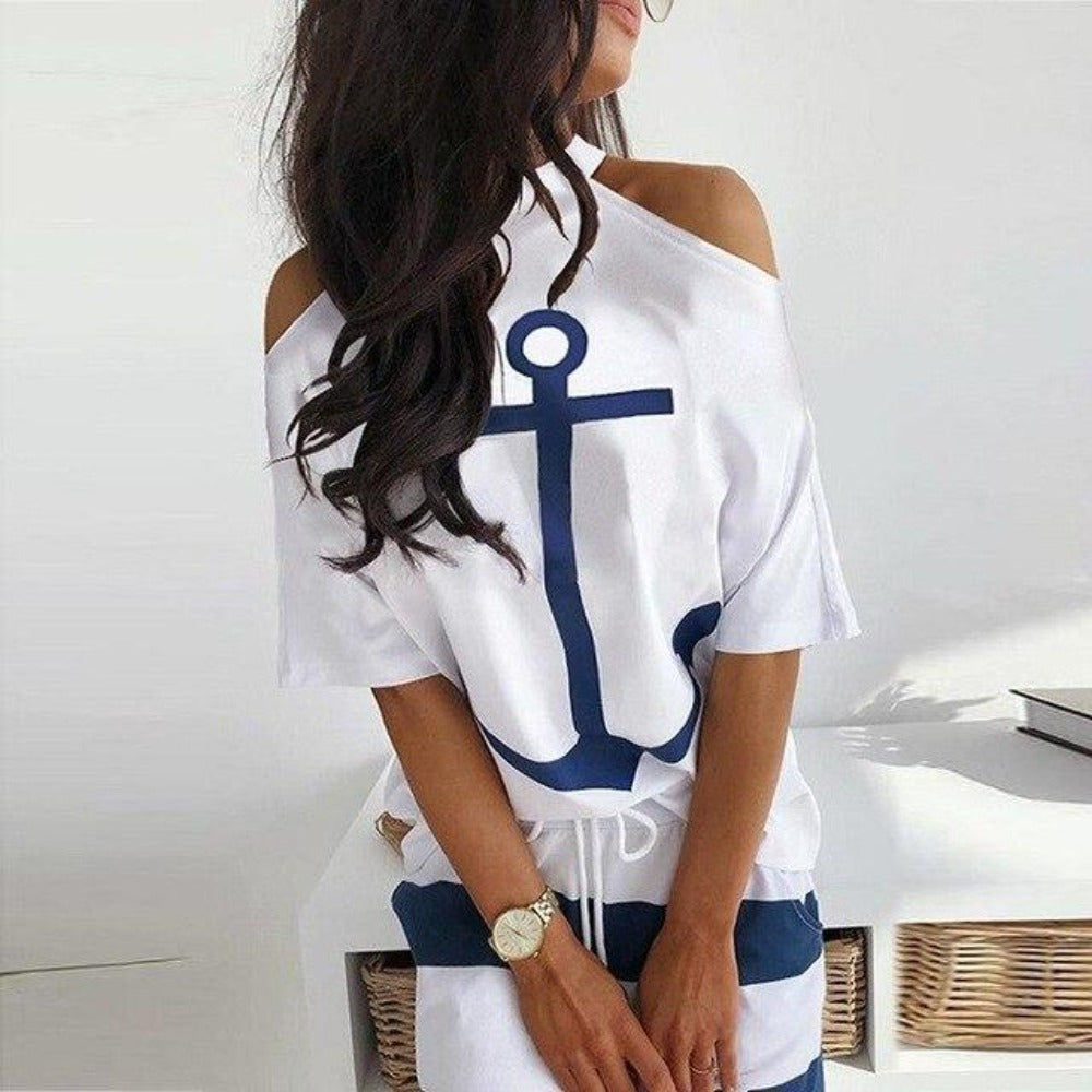 GR | Off-Shoulder Top and Skirt Dress Batwing Sleeves