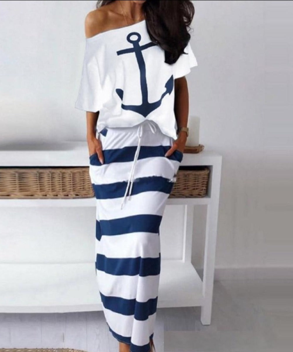 GR | Off-Shoulder Top and Skirt Dress Batwing Sleeves