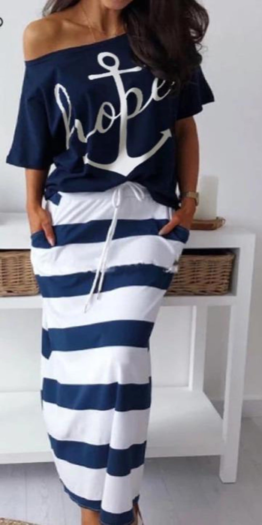 GR | Off-Shoulder Top and Skirt Dress Batwing Sleeves