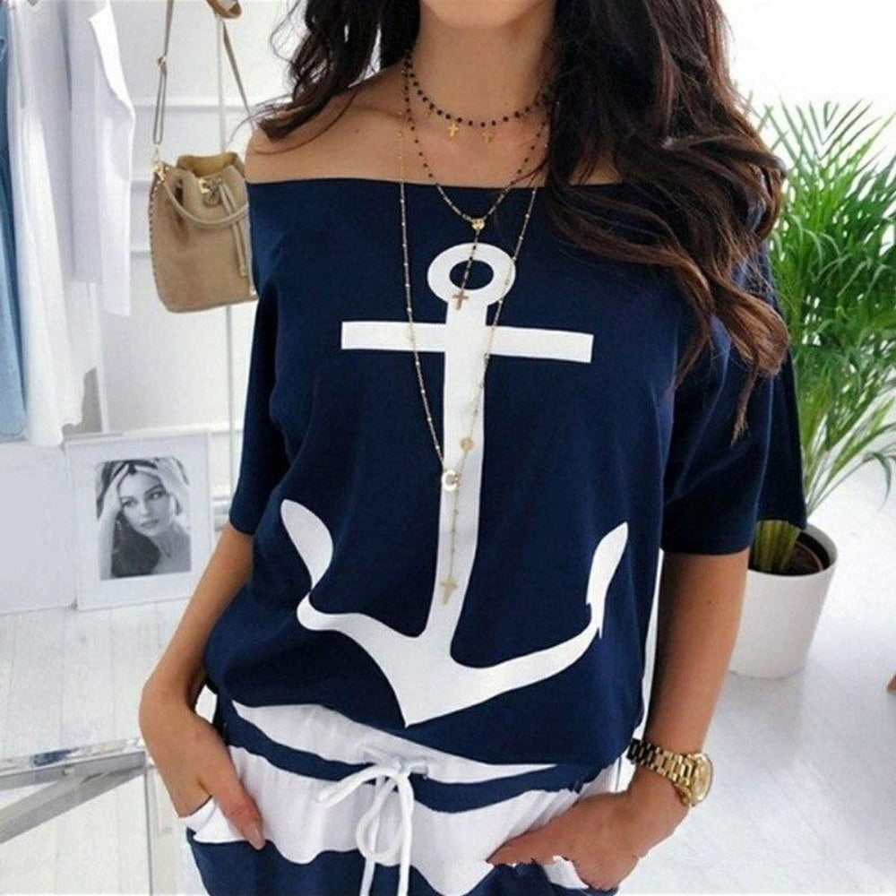 GR | Off-Shoulder Top and Skirt Dress Batwing Sleeves