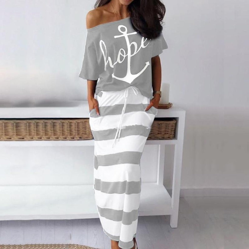 GR | Off-Shoulder Top and Skirt Dress Batwing Sleeves