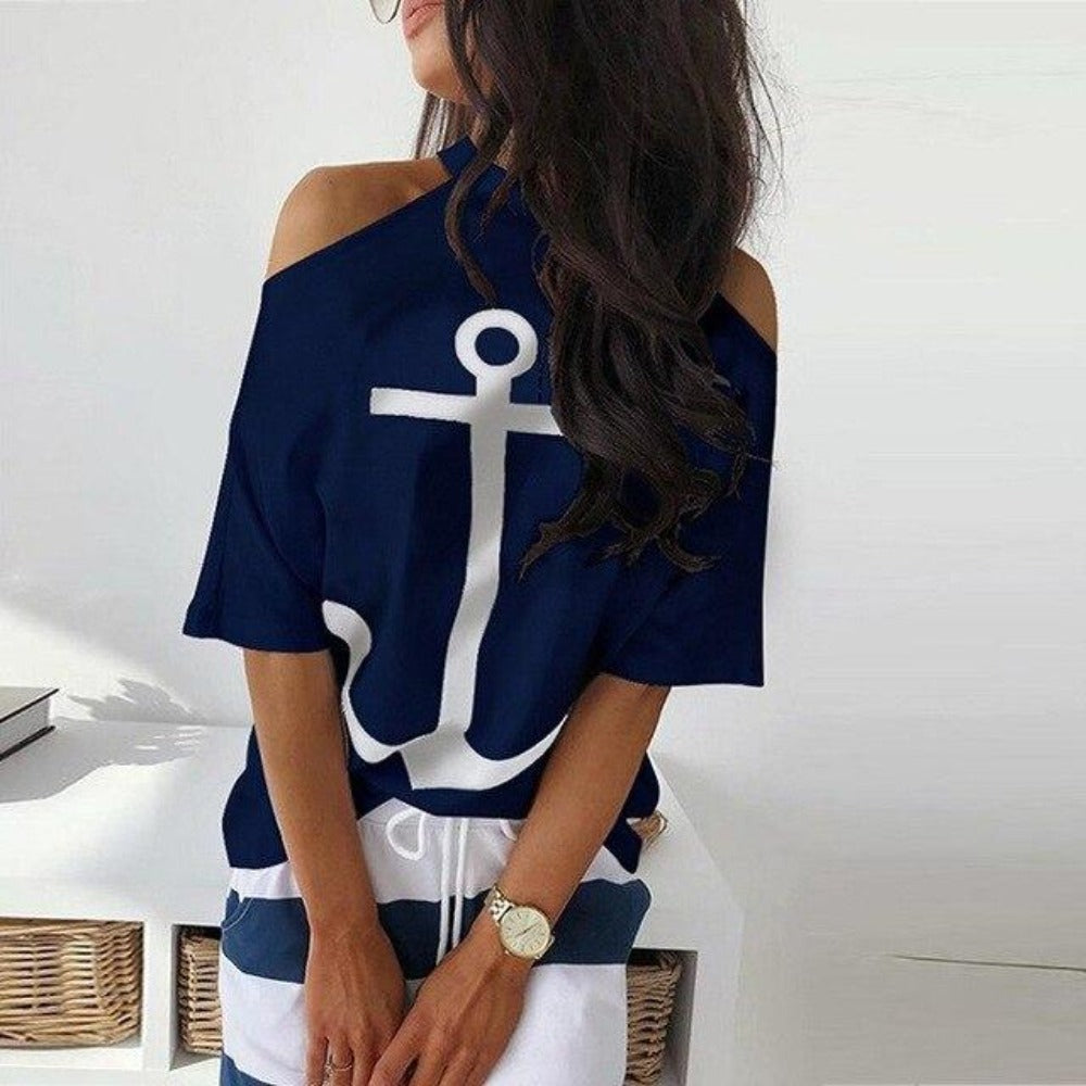 GR | Off-Shoulder Top and Skirt Dress Batwing Sleeves