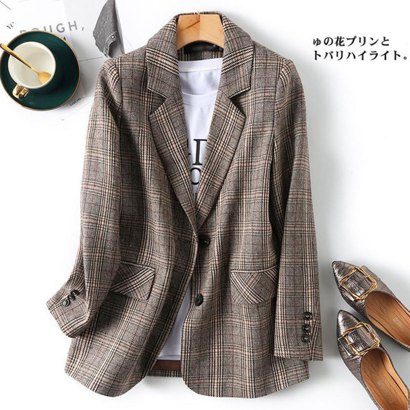 GR | Women's Office Plaid Blazer Long Sleeve Casual Jacket