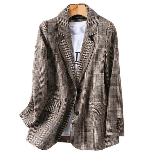 GR | Women's Office Plaid Blazer Long Sleeve Casual Jacket