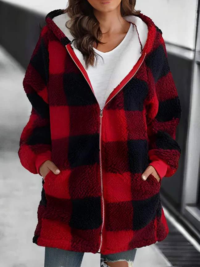 GR | Karo-Hoodie-Jacke Für Frauen