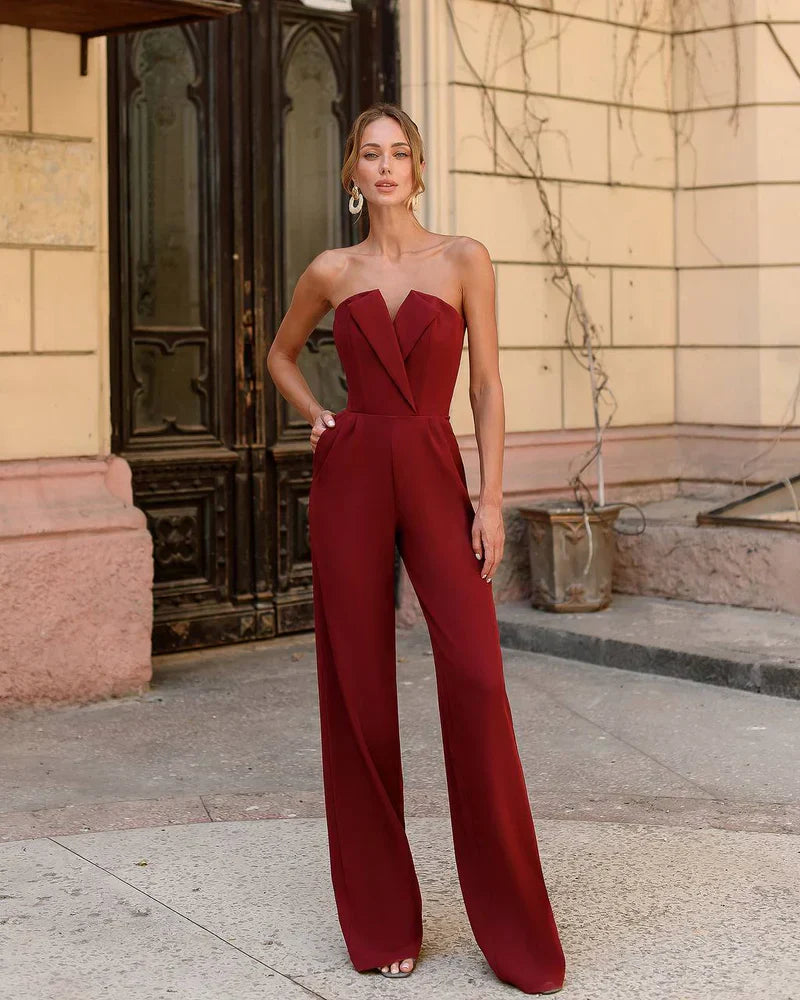 GR | Asymmetrical lapel mid-waist commuter jumpsuit 